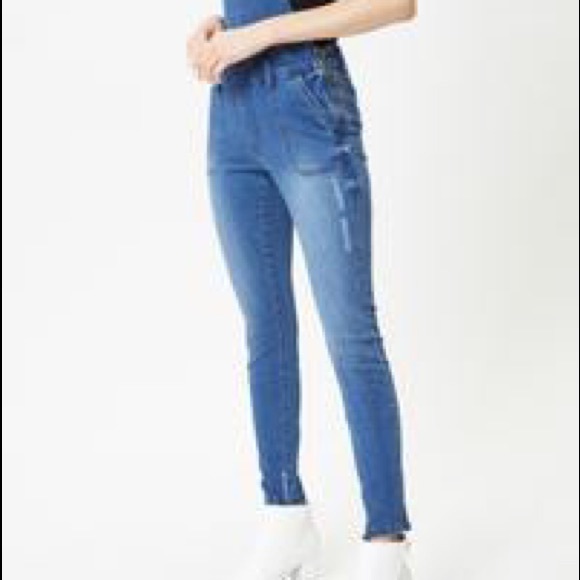 KANCAN DAPHNE DEEP BLUE SUPER SKINNY OVERALLS - Picture 7 of 11